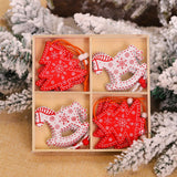 12Pcs/Lot White&Red Christmas Printed Wooden Pendant Ornaments DIY Christmas Hanging Pendant Xmas Tree Ornaments Decor Kids Gift