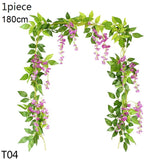 Christmas Gift Wisteria Artificial Flower Vine Ivy Leaf Garland Silk Rose Flowers Rattan String Vine Wedding Arch Flower Home Garden Decoration