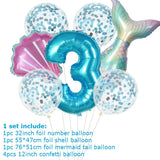 7pcs Mermaid Shell 32inch Number Balloons Teal Blue Purple Ballons Summer Hawaii Mermaid Party Decoration Kids Birthday Supplies