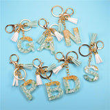 Fashion 26 Letters Resin Keychains for Women Gold Foil Pendant Charms Accessories Tassel Key Rings