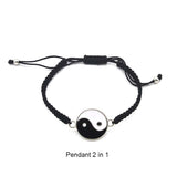 Tai Chi Yin Yang Couple Bracelets Alloy Pendant Adjustable Braid Chain Bracelet Necklace Matching Lover Bracelets Necklaces Set