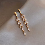 Shiny Zircon Tassel Leaf Shape Gold Earrings For Woman New Fashion Jewelry Wedding Party Unusual Girl's Luxury Earrings