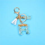 Fashion 26 Letters Resin Keychains for Women Gold Foil Pendant Charms Accessories Tassel Key Rings