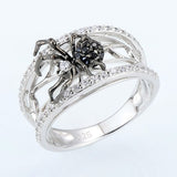 Black Friday Cifeeo  Personality Black Spider Animal Shape Women's Finger Ring Micro Paved Shine Cubic Zirconia Punk Style Party Accessories