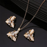 Fashion Golden Plated Opal Jewelry Sets For Woman Cubic Zirconia Water Drop Necklace Pendant Earrings Set Bridal Wedding Gift