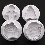 Christmas Gift 4pcs Christmas 3D Cookie Cake Plunger Cutter Baking Mould Cookie Stamp Biscuit DIY Mold Fondant Cake Decorating Tools