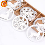 Christmas Gift 3PCS/lot Silver White Deer Snowflake Wooden Christmas Pendants Decorations DIY Wood Crafts XMAS Ornaments Festival Party Decor