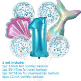 7pcs Mermaid Shell 32inch Number Balloons Teal Blue Purple Ballons Summer Hawaii Mermaid Party Decoration Kids Birthday Supplies