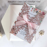 1pcs Glitter Paper Laser Cut Wedding Invitation Card Personalized Greeting Cards With Ribbon Birthday Party Wedding Decoration