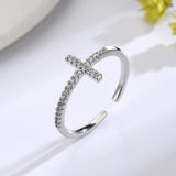 Christmas Gift Korean Zircon Ring Personality Cross Open Adjustable Finger Rings for Women Fashion Silver Color Jewelry Accessories Party Gift