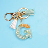 Fashion 26 Letters Resin Keychains for Women Gold Foil Pendant Charms Accessories Tassel Key Rings