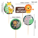 Cifeeo  Wild Amimals Cake Topper Safari Jungle Animal Cake Flag Palm Leaves Boy Girl Birthday Party Decoration Kid Forest Party Supplies