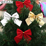 Ciffeo 12pcs Christmas Bows Christmas Hanging Decorations Gold Red Bowknot Christmas Tree Ornaments New Year 2023 Navidad Kerst Decor