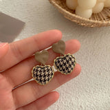 Cifeeo Hot Selling Delicate Enamel Cotton Plaid Drop Earrings Winter Trendy Cloth Resin Pompon Wood Flower Earrings For Women Gifts