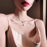 Cifeeo New Fashion 14K Real Gold Emerald Sector Crystal Chain Pendant Necklace for Women High Quality AAA Zircon Jewelry Ins Hot Gift