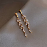 Shiny Zircon Tassel Leaf Shape Gold Earrings For Woman New Fashion Jewelry Wedding Party Unusual Girl's Luxury Earrings