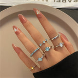 Cifeeo 25Style Bohemian Vintage Gold Color Geometric Square Round Rings Set for Women Black Stone Rings Silver Color Chain Ring Jewelry