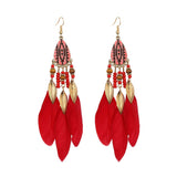 Cifeeo  Creative Retro Ethnic Women's Earrings Long Bohemian Style Feather Tassel Earrings