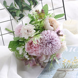 Mix floral beautiful peony artificial flowers hydrangea silk fake bouquet for home wedding decoration dandelion foam plastic