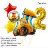 Christmas Gift 5pcs/set Excavator Foil Balloons Construction Car Double-sided Round Balloon Kids Gifts Birthday Party Decorations DIY Supplies