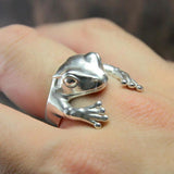 New Frog Ring for Women Artistic Design Retro Opening Resizable Unisex Female Statement Rings Silver Color Gift