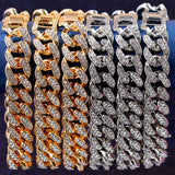 New Fashion Luxury 12mm Iced Out Cuban Link Chain Bracelet for Women Men Gold Silver Color Bling Rhinestone Bracelet Jewelry