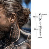 Christmas Gift SINGLE SILVER COLOR DAGGER EARRING MEN STAINLESS STEEL SWORD HUGGIE HOOPS EARRINGS COOL FASHION ROCK TATTOO MEN JEWELRY