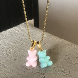 Candy Color Gummy Bear Resin Pendant Necklace for Women Simple Golden Metal Chain Necklace Female Fashion Jewelry Gifts