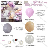 107pcs Macaron Pink Grey Balloon Garland Transparent Wedding Baby Shower Birthday Party Backdrop Wall Global Decor Supplies