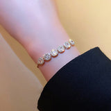 Cifeeo New Trendy Design 14K Real Gold Round Crystal Bracelet for Women Girl Accessories Korean Fashion Jewelry AAA Zirconia Party Gift