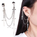 Gothic Cross One-piece Earrings Punk Pendant Tassel Clip Earring Sword Dangle Drop Earrings Men Women Rings Necklaces Jewelry