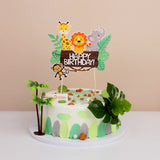 Cifeeo  Wild Amimals Cake Topper Safari Jungle Animal Cake Flag Palm Leaves Boy Girl Birthday Party Decoration Kid Forest Party Supplies