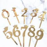 Christmas Gift Number Cake Topper Gold Silver Crown Acrylic 0-9 Digital Birthday Party Cake Insert Cake Decoration Wedding Cakes Dessert Decor