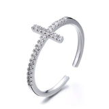 Christmas Gift Korean Zircon Ring Personality Cross Open Adjustable Finger Rings for Women Fashion Silver Color Jewelry Accessories Party Gift