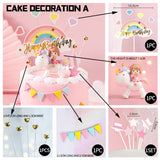 Back to school supplies  Cifeeo  Dream Girl Unicorn Birthday Cake Topper Doll Decoration Pink Rainbow Five Pointed Star Plug-In Happy Birthday Cake Decoration