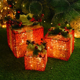 Christmas Gift Christmas Decoration Three-piece Gift Box Christmas Tree Ornaments Luminous Iron Art Home Outdoor Christmas Decorations Mall