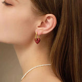 French Retro Romantic Wine Red Heart Pendant Earrings For Woman Wedding Party Girls Fashion Jewelry Christmas Gift Accessories