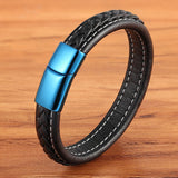 Christmas Gift Classic Luxury With Blue Color Leather Combination Stitching Blue Color Simple Buckle For Stainless Steel Leather Men's Bracelet