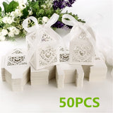 50pcs Candy Cookie chocolate boxes Love Heart Laser small White Wedding Bridal shower Party Gift Box Favor Decor for Gift Giving