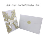 1pcs Glitter Paper Laser Cut Wedding Invitation Card Personalized Greeting Cards With Ribbon Birthday Party Wedding Decoration