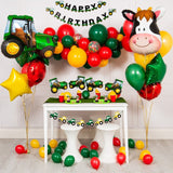 New Construction Vehicle Truck Excavator Tractor Balloons Cake Topper Green Farm Theme Party Decoration Happy Birthday Banner