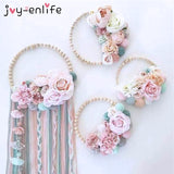 Christmas Decoration Metal Ring Artificial Flower Garland DIY Christmas Wreath Circle Girls Catching Dream Hoop Hanging Decor