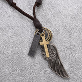 Graduation Gift  Feather Angel Wings Necklace & Pendants Vintage Brown Leather Neckless for Women Men Jewelry Boys Necklace Statement Necklace