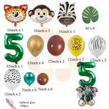 Christmas Gift 35pcs Jungle Safari Party Balloons Set Green Digital Balloon for Kids Birthday Party Decoration Aniaml Forest Party Supplies