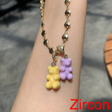 Candy Color Gummy Bear Resin Pendant Necklace for Women Simple Golden Metal Chain Necklace Female Fashion Jewelry Gifts