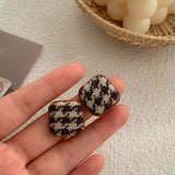 Cifeeo Hot Selling Delicate Enamel Cotton Plaid Drop Earrings Winter Trendy Cloth Resin Pompon Wood Flower Earrings For Women Gifts
