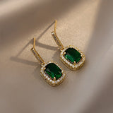 Luxury Exquisite Geometric Green Pendant Earrings For Woman Korean Fashion Jewelry Wedding Party Girl's Elegant Earrings