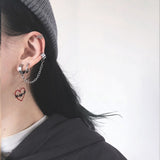 Punk Rock Silver Color Unisex Bead Chain Integrated Long Pendant Ear Bone Clip Earrings Cool Egirl Woman's Men Party Jewelry