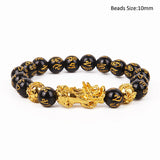 Feng Shui Obsidian Stone Beads Bracelet Men Women Unisex Wristband Gold Black Pixiu Wealth and Good Luck  Women Bracelet