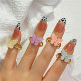 Y2K Style Korean Gold Color Resin Chain Rings Set for Women Fashion Colorful Multilayered Heart Ring Wholesale Jewelry